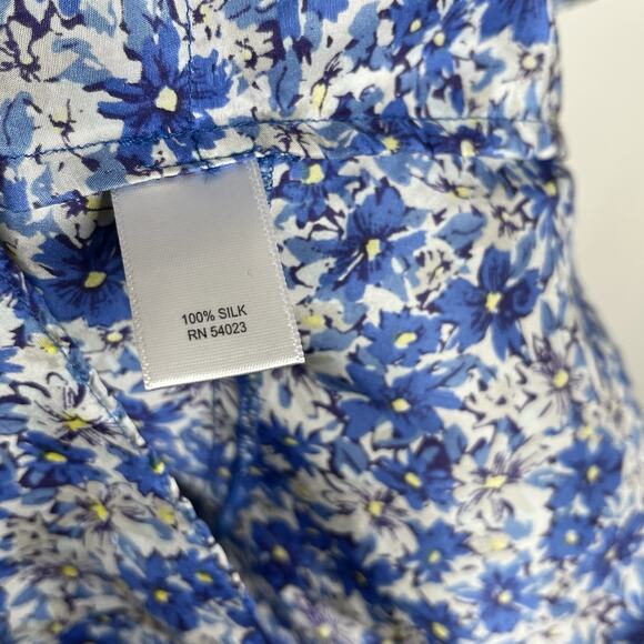 Banana Republic Y2K Silk Ruffled Floral Cami Tank Top Blue Womens XS Coquette - Picture 7 of 8